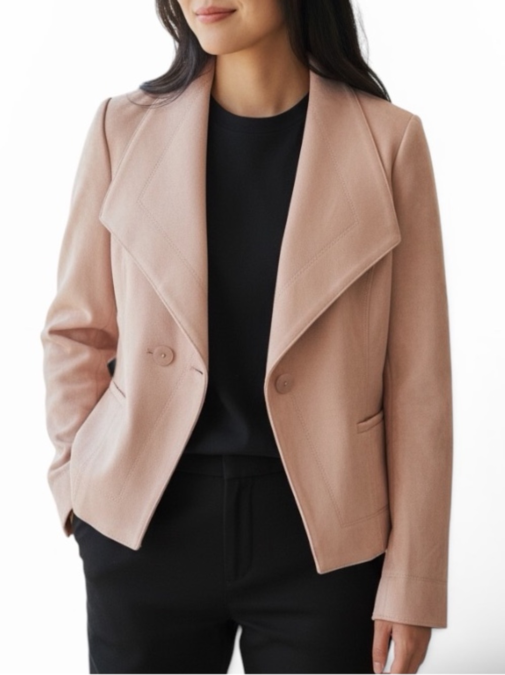 White House Black Market Ultra Suede Draped Collar Moto Blazer Jacket Size 2